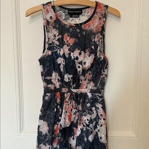 Anthropologie Midi Floral Eyelet & Embroidery Dress in Gray, Peach & White